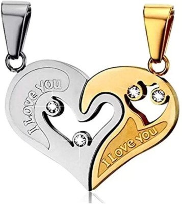 MEENAZ CZ Chain I Love You Heart Valentine Locket necklace Set Couples lovers Stylish Gold-plated, Sterling Silver Cubic Zirconia, Diamond Brass, Copper, Metal, Alloy Pendant