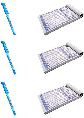 Kshivi 3 A5 Size Bill Book 200 Pages (100 Printed and 100 Plain) With 3 Butterflow Pen 3 Bill Book With 3 Pen 1-Part Bill Book(200 Sets)