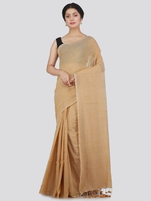 TRADITIONAL HOUSEE Solid/Plain Handloom Pure Cotton Saree(Cream)