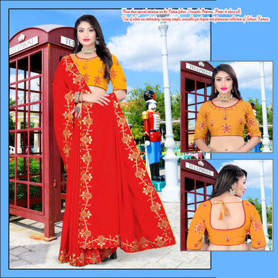 jayant creation Embroidered Bollywood Silk Blend Saree(Red)