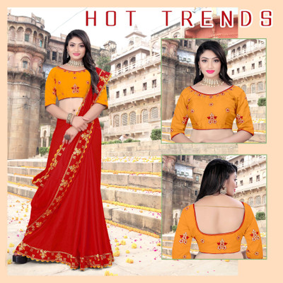 jayant creation Embroidered Bollywood Silk Blend Saree(Red)