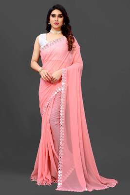 DHARMEE Embellished Bollywood Georgette Saree(Pink)