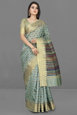 PRIYESHA TEXTILES Printed Assam Silk Cotton Silk Saree(Green)