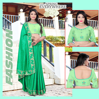 jayant creation Embroidered Bollywood Silk Blend Saree(Green)