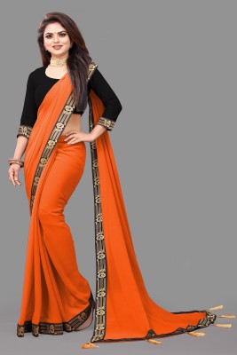 HomeDeal Self Design, Solid/Plain Bollywood Georgette, Art Silk Saree(Orange)