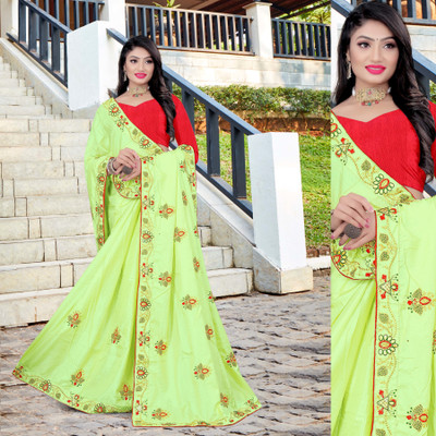 jayant creation Embroidered Bollywood Silk Blend Saree(Light Green)