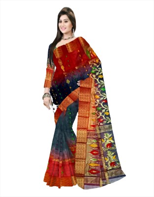 Pradip Fabrics Woven Tant Silk Blend Saree(Red, Black)