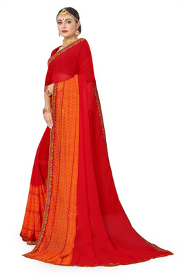 mahalaxmi fab Printed Daily Wear Georgette, Chiffon Saree(Red, Mustard)