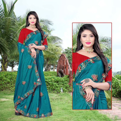 jayant creation Embroidered Bollywood Silk Blend Saree(Dark Green)