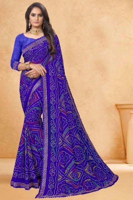 maayro Printed Bandhani Georgette Saree(Blue)