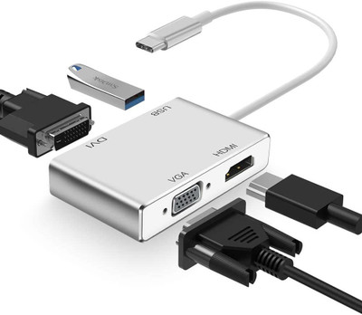 microware USB C to HDMI/DVI/VGA Adapter Media Streaming Device(Silver)