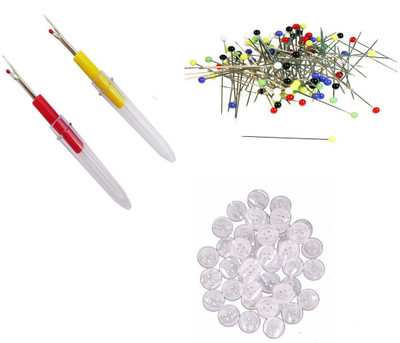 Crafts Haveli 3 Items Combo : 2 Seam Ripper, 20 White Button, Ball Pin Sewing Kit