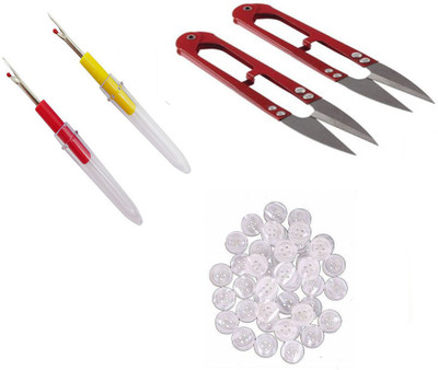 Crafts Haveli 3 Items Combo : 2 Seam Ripper, 20 White Button, 2 Thread Cutter Sewing Kit