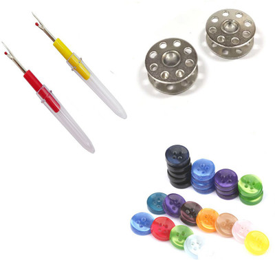 Crafts Haveli 3 Items Combo : 2 Seam Ripper, 20 Multi Button, 2 Bobbin Sewing Kit