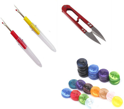 Crafts Haveli 3 Items Combo : 2 Seam Ripper, 20 Multi Button, 1 Thread Cutter Sewing Kit