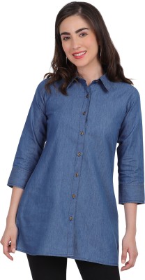 A.A. GARMENTS Women Solid Casual Blue Shirt