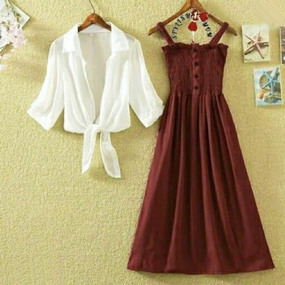 velvin Women A-line Brown Midi/Calf Length Dress
