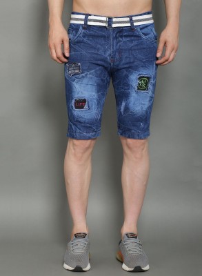 NIRALI Solid Men Denim Blue Casual Shorts