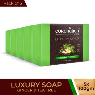 COROnation Herbal Ginger & Tea Tree Deep Pore Cleaning Luxury Soap Remove Blackheads & Dark Spot(5 x 100 g)