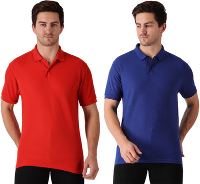 Maleno Solid Men Polo Neck Red, Blue T-Shirt