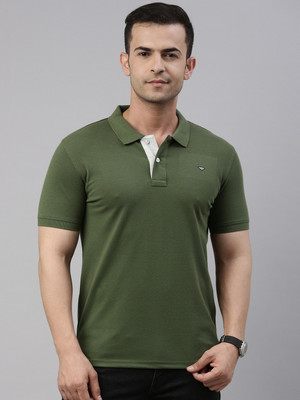 METRONAUT Solid Men Polo Neck Dark Green T-Shirt