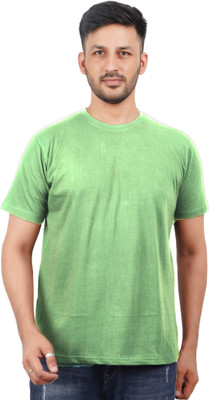 Traworld Solid Men Round Neck Light Green T-Shirt