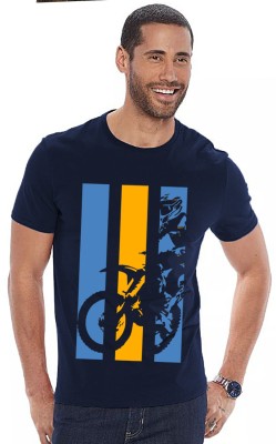 ADRO Printed Men Round Neck Dark Blue T-Shirt