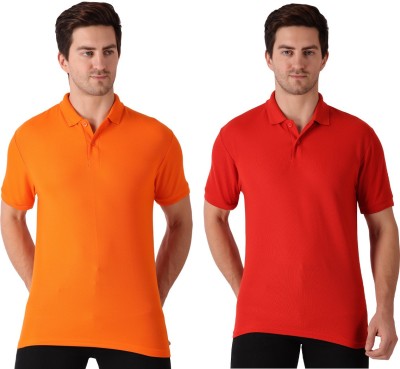 Maleno Solid Men Polo Neck Red, Orange T-Shirt