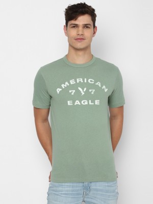 American Eagle Outfitters Typography Men Round Neck Green T-Shirt