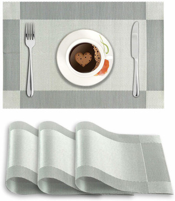 MONKDECOR Rectangular Pack of 4 Table Placemat(Silver, PVC)