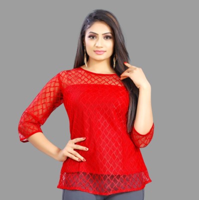 BHAGYASHRAY Casual Self Design Women Red Top