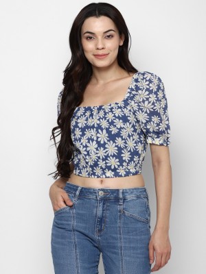 American Eagle Outfitters Casual Floral Print Women Blue Top