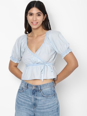 American Eagle Outfitters Casual Solid Women Blue Top