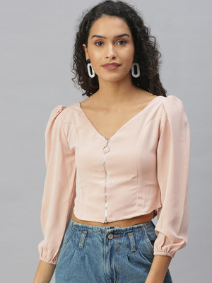 SHOWOFFFF Casual Solid Women Pink Top