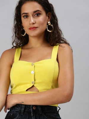 Showoff Casual Solid Women Yellow Top