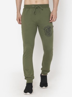 Flawless Printed Men Olive Track Pants