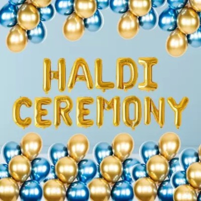 BestDeal247 Solid Haldi Ceremony Decoration kit - Haldi Banner with 30 Metallic Balloons Balloon(Gold, Blue, Pack of 43)
