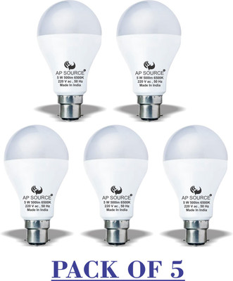AP Source 5 W Basic Round B22 LED Bulb(White, Pack of 5)