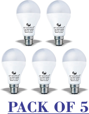 AP Source 7 W Basic Round B22 LED Bulb(White, Pack of 5)