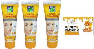 UNIQUE PROFESSIONAL HONEY & ALMOND GLYCERINE SOAP 100 GR + HALDI CHANDAN FAIRNESS CREAM 50 PACK OF 2(4 Items in the set)
