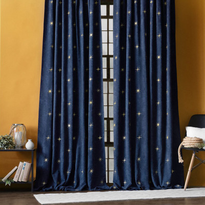 Ad Tex 274 cm (9 ft) Polyester Room Darkening Long Door Curtain (Pack Of 2)(3D Printed, Blue)