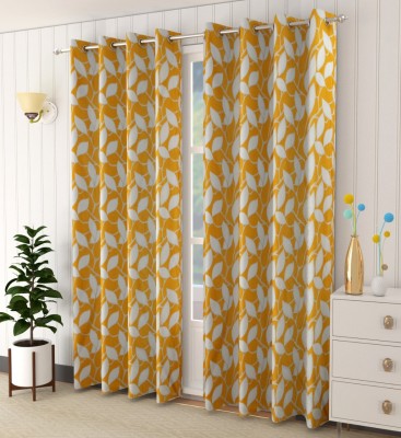 DHRUV HANDLOOM 152 cm (5 ft) Polyester Room Darkening Window Curtain (Pack Of 2)(Printed, Yellow)