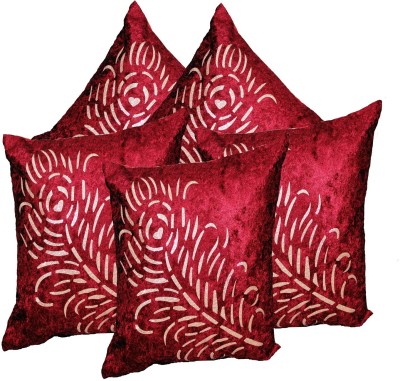 Embroco Velvet Cushions Cover(Pack of 5, 40 cm*40 cm, Red)