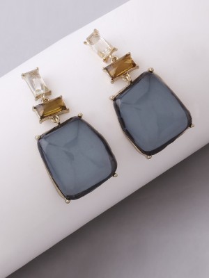 Lilly & Sparkle Gold Toned Dangler Earrings With Clear Blue, White And Brown Geo Stone Alloy Drops & Danglers