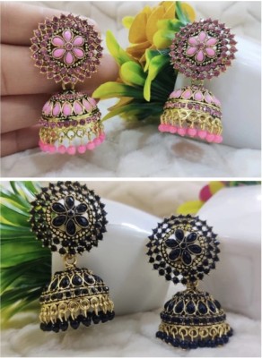 RUBI COLLECTIONS Beautiful Ani Combo Set Of 2 Pair Jhumkas Partywear.(Pink & Black Color) Brass Jhumki Earring