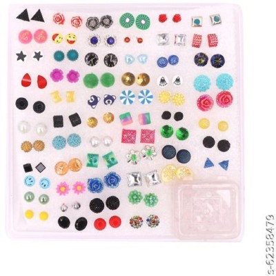 Hivata Wonderful Stud Earring For Women & Girls Multicolor & MixDesign Pack of 60 Pair Plastic Earring Set, Stud Earring