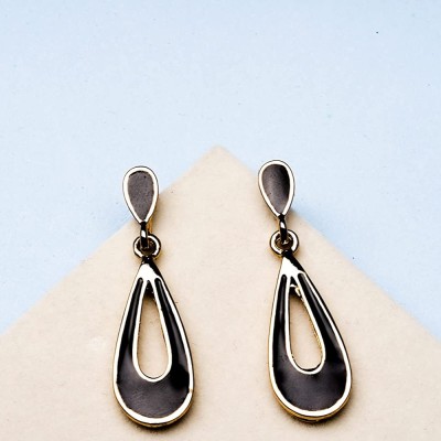 Estele Estele 24Kt Gold Tone Plated Black Enamel Small Drop Earrings Alloy Drops & Danglers