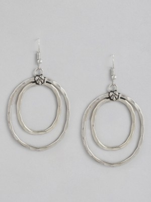 RICHEERA Silver-Toned Oval Drop Earrings Metal Drops & Danglers