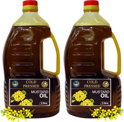 Healthy Roots Cold Pressed Mustard Oil (2x2L) - Pack of 2- (Ghani) - 4 Litre Wood Pressed Oil Mustard Oil Plastic Bottle(2 x 2 L)