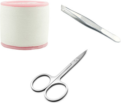 MYYNTI Cotton Thread Eyebrow Threading with Mini Eyebrow Scissor and Eyebrow Tweezers Eyebrow Thread(300 m, Pack of1)